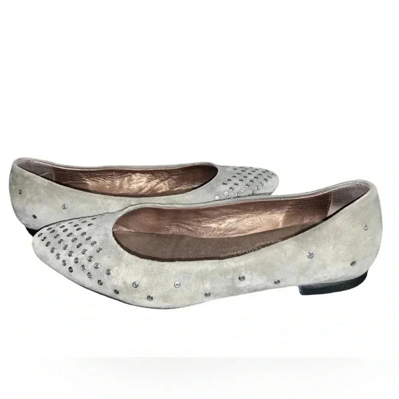 AGL Atillio Giusti Leombruni Grommet Grey Suede Studded Flats - Picture 2 of 4